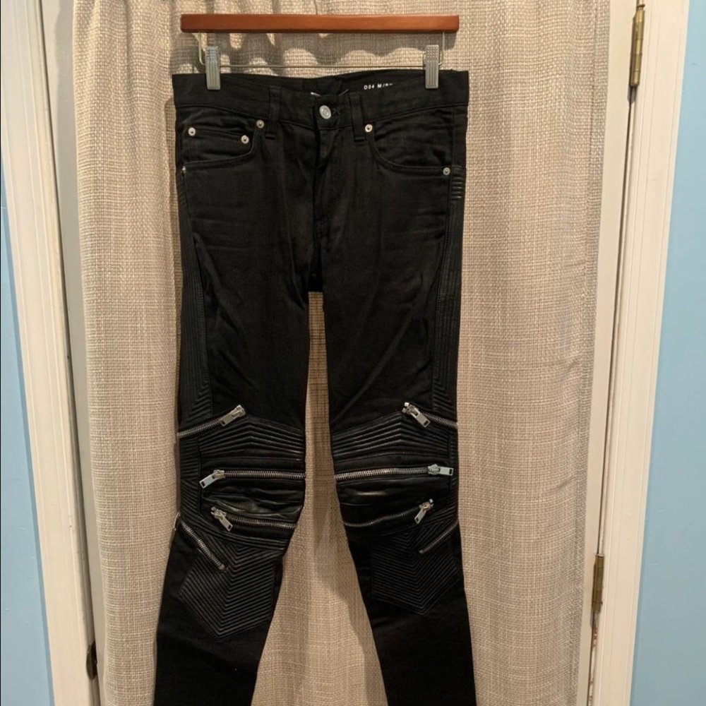 SLP Hedi Slimane Black Leather Biker Moto Denim D04